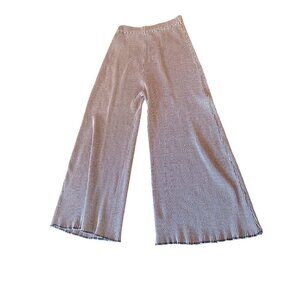 Michelle St. John Striped Wide-Leg Cotton Pants One Size Blue & White Elastic Wa